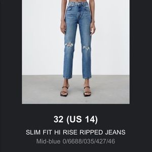 Zara Slim Fit Hi Rise Ripped Jeans